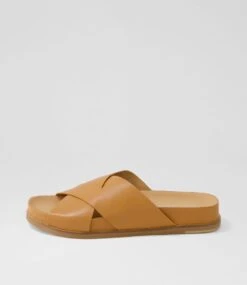 Tally Dark Tan Leather Slides