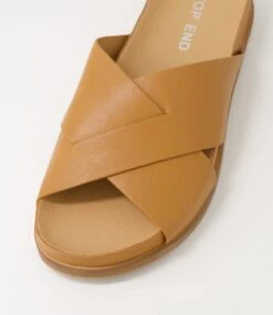 Tally Dark Tan Leather Slides -Lynx Shoes Shop TO13437TAOLE 5