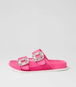 Toastey Hot Pink Leather Mesh Slides